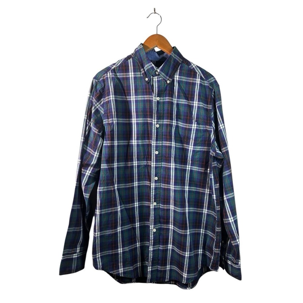 Casual Preppy Tartan Plaid Cotton Chaps Easy Care Lng Sleeve Button Down Shirt L